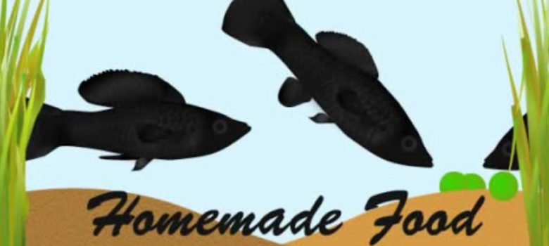 An Animated Image Of Two Black Fish Eating Fish Food - Homemade Fish Food Concept.